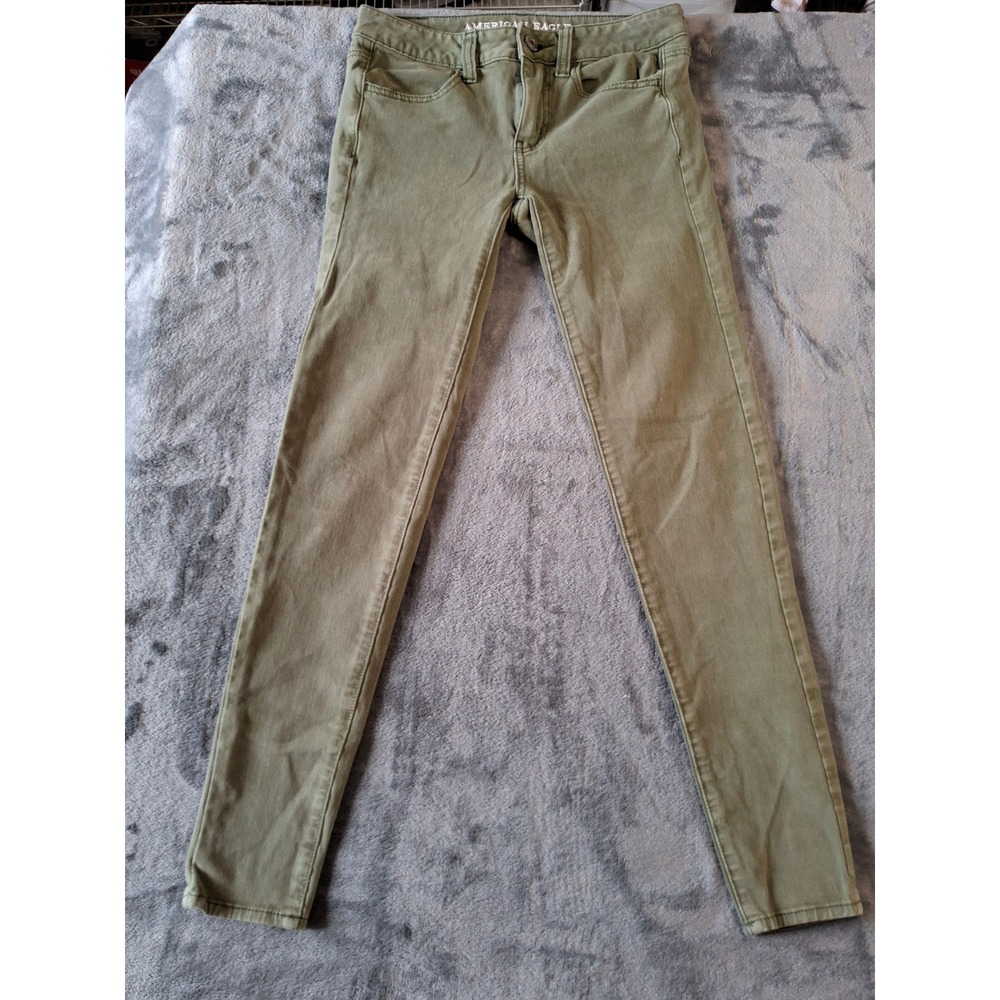 American Eagle Outfitters 360 Super Stretch Skinny Pants Olive Green Womens Sz 2